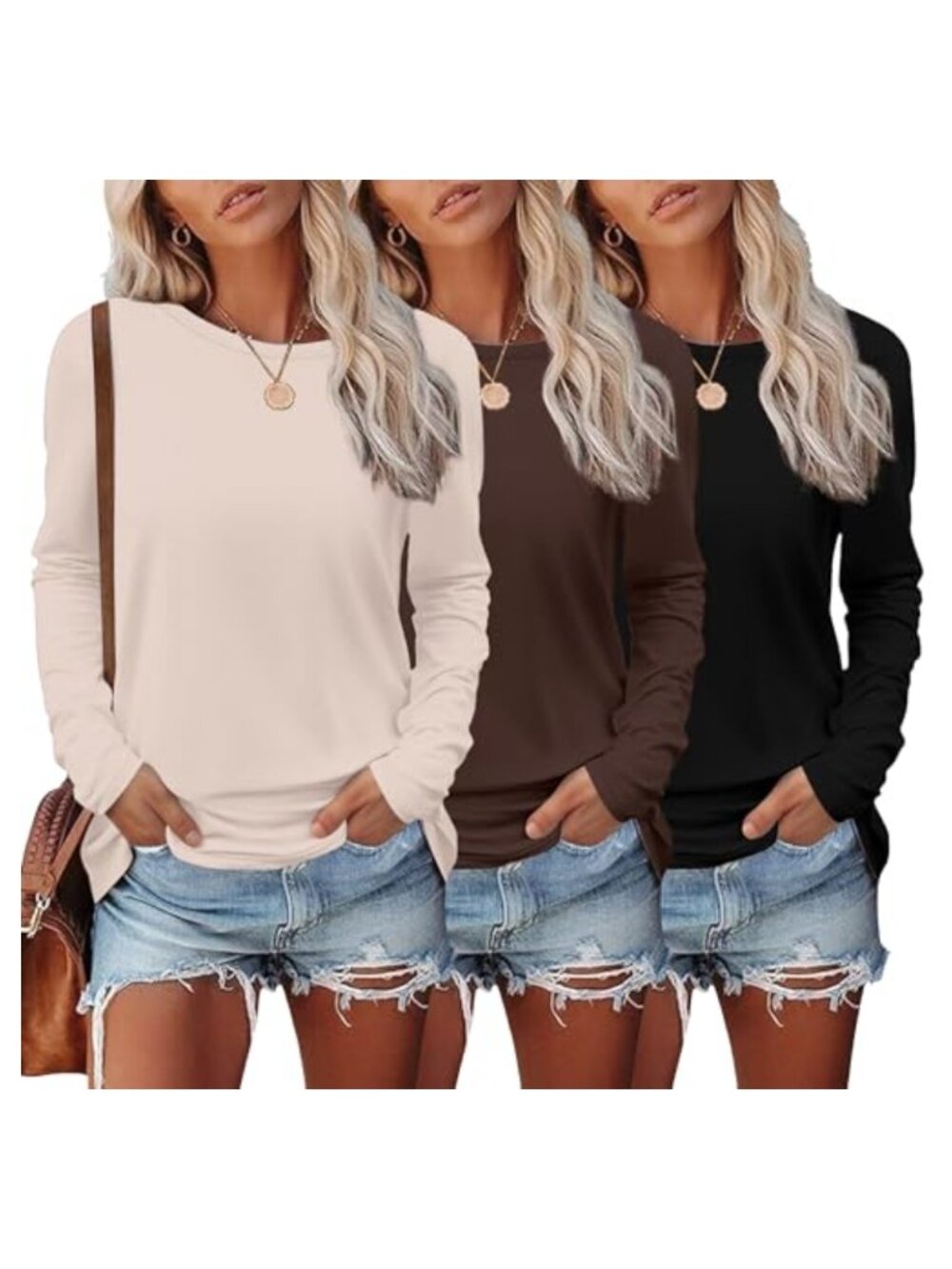 Ekouaer 3 Pack Thermal Long Sleeve Crew Neck Tops Base Layer Women